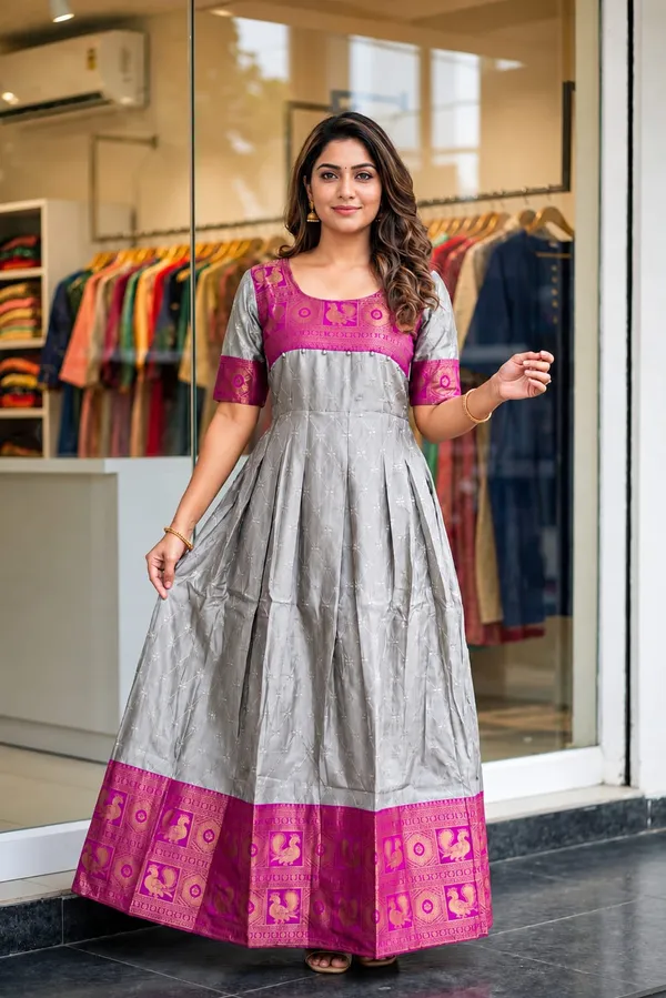 Women's_Silver_Grey_Heavy_Lichi_Silk_Jacquard_Traditional_Gown_|_Designer_Party_Wear_Ethnic_Gown