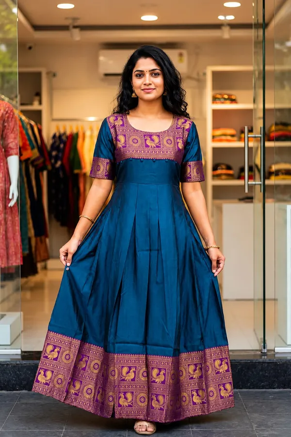 Women's_Teal_Blue_Heavy_Lichi_Silk_Jacquard_Traditional_Gown_|_Designer_Party_Wear_Ethnic_Gown