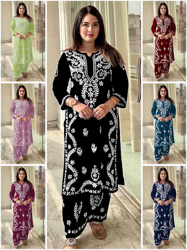 Super_Fashion_Black_Lucknowi_Embroidered_Rayon_Kurta_Palazzo_Set_(M627F)
