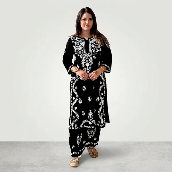 Super_Fashion_Black_Lucknowi_Embroidered_Rayon_Kurta_Palazzo_Set_(M627F)