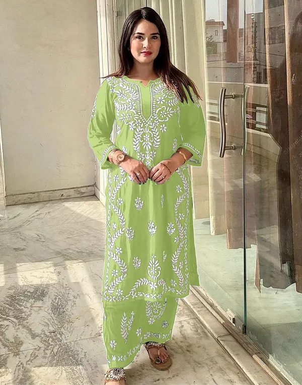 Super_Fashion_Sage_Green_Lucknowi_Embroidered_Rayon_Kurta_Palazzo_Set_(M627F)