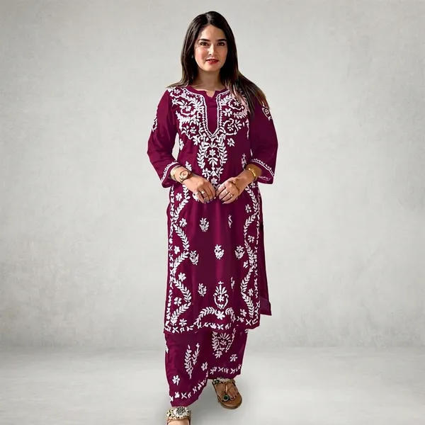 Super_Fashion_Violet_Purple_Lucknowi_Embroidered_Rayon_Kurta_Palazzo_Set_(M627F)