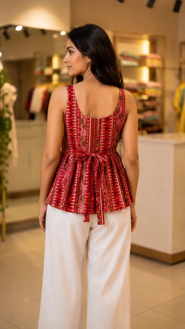 Red_Bandhani_Print_Cotton_Peplum_Top_with_Tie-Up_Strings