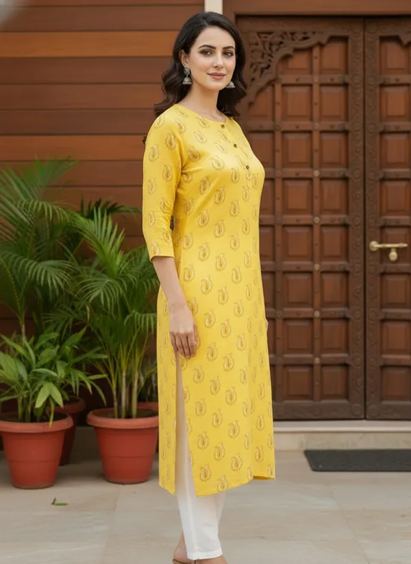 Yellow_Rayon_Premium_Kurti_For_Women