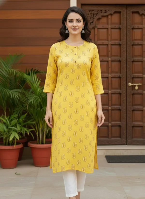 Yellow_Rayon_Premium_Kurti_For_Women