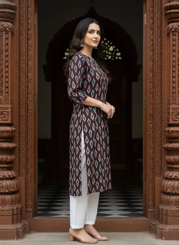 Brown_Rayon_Premium_Kurti_For_Women