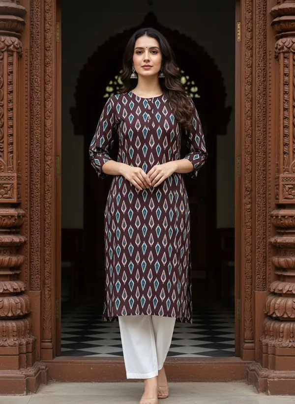 Brown_Rayon_Premium_Kurti_For_Women