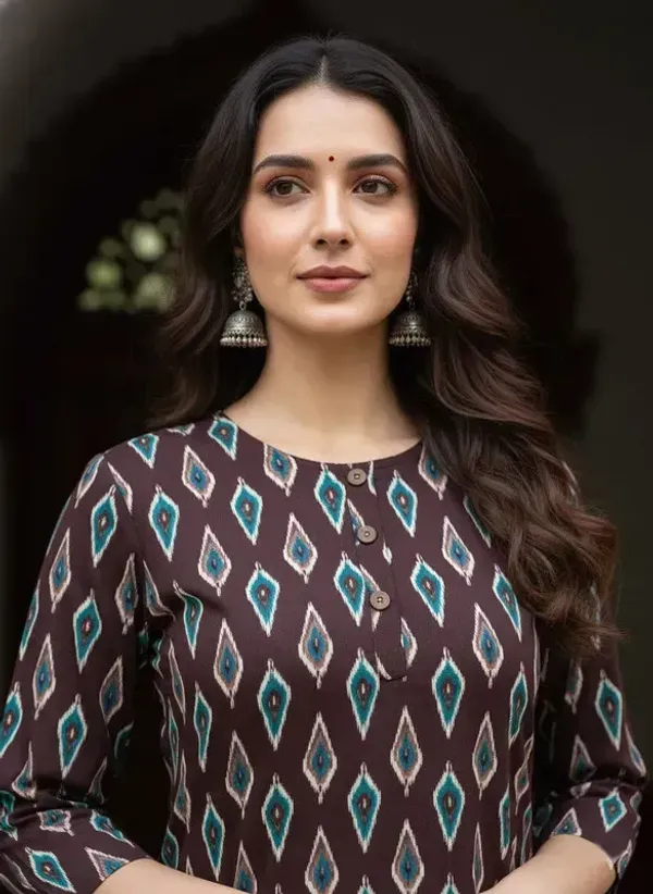 Brown_Rayon_Premium_Kurti_For_Women