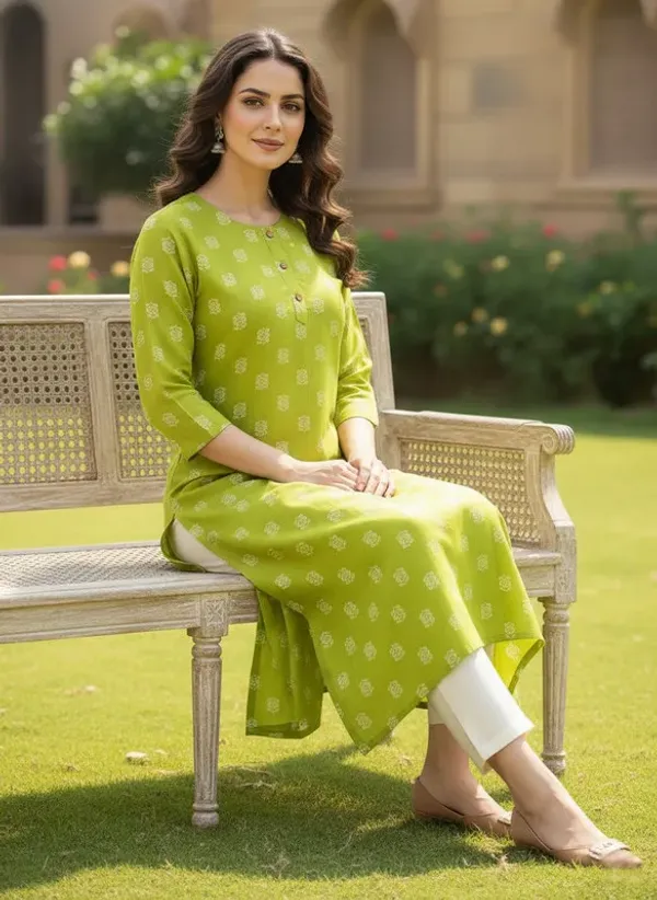 Green_Rayon_Premium_Kurti_For_Women