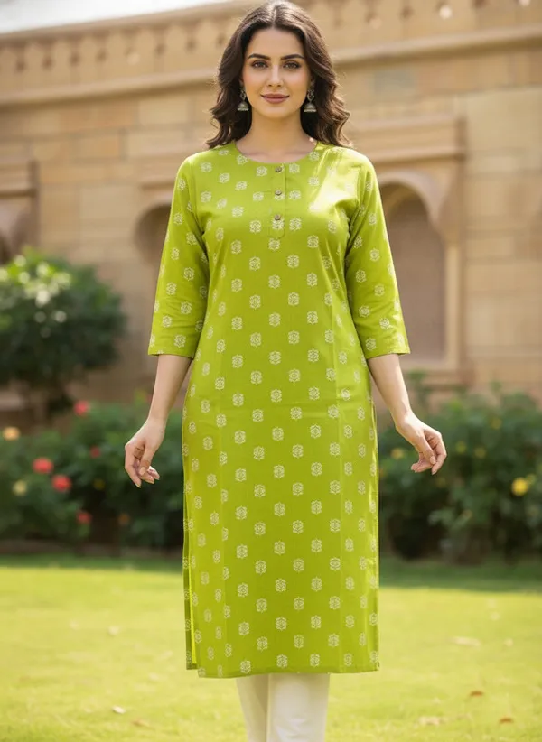Green_Rayon_Premium_Kurti_For_Women