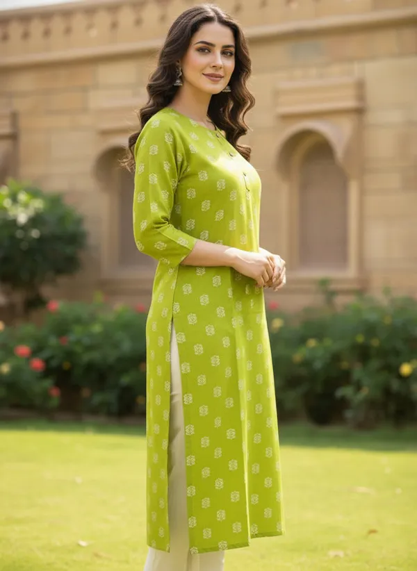 Green_Rayon_Premium_Kurti_For_Women