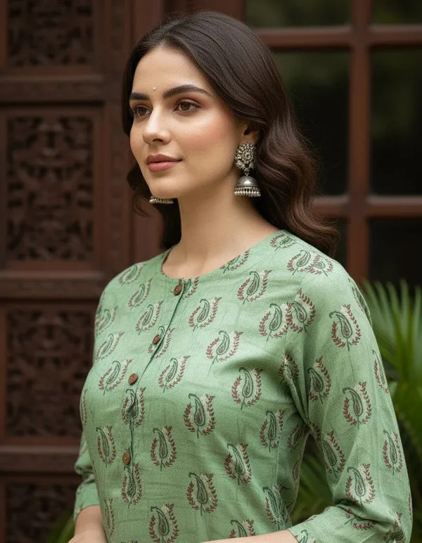 Green_Rayon_Premium_Kurti_For_Women