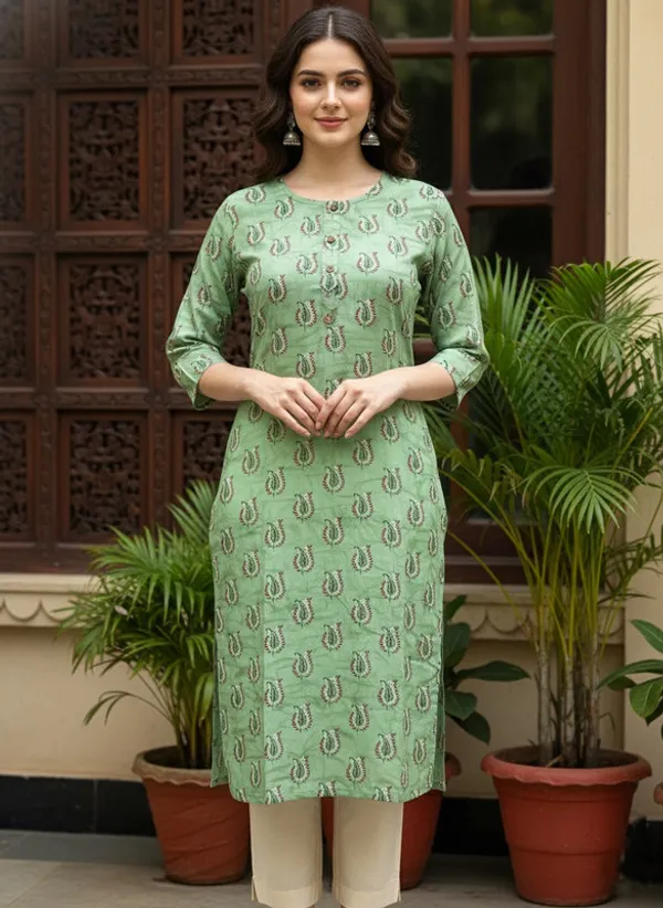 Green_Rayon_Premium_Kurti_For_Women