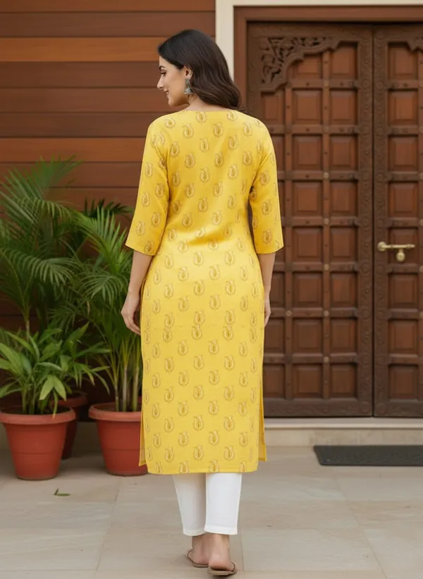Yellow_Cotton_Premium_Kurti_For_Women