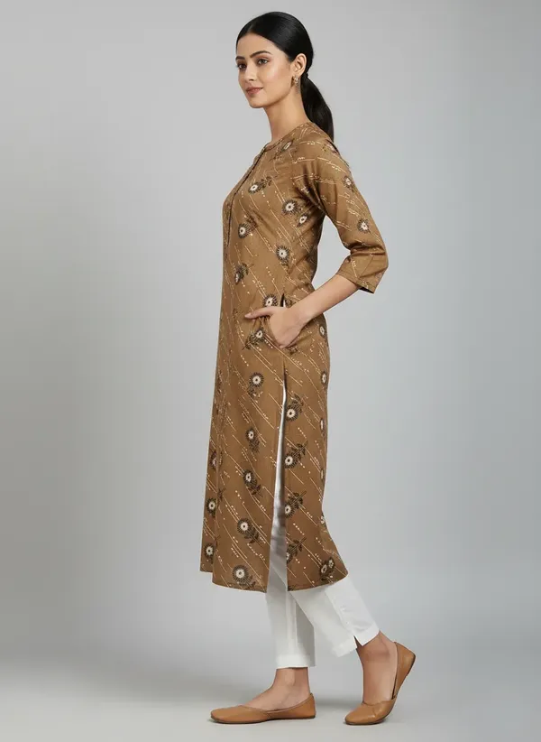 Brown_Rayon_Premium_Kurti_For_Women