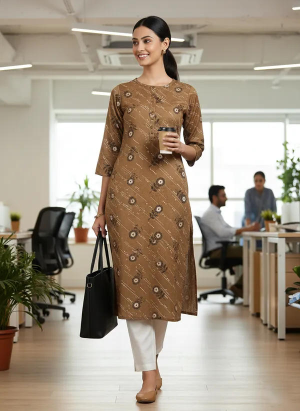 Brown_Rayon_Premium_Kurti_For_Women
