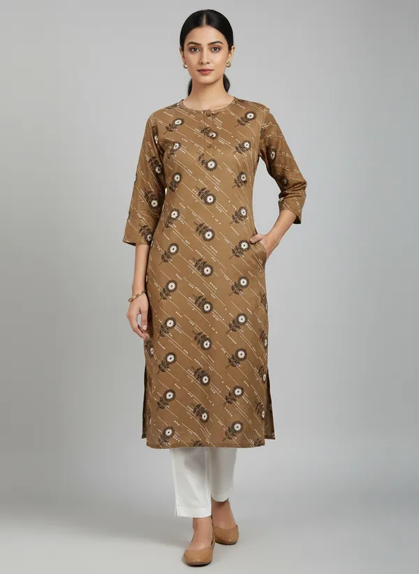 Brown_Rayon_Premium_Kurti_For_Women
