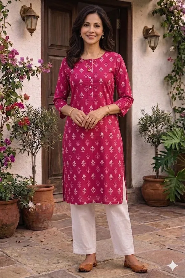 Dark_And_Pink_Cotton_Premium_Kurti_For_Women
