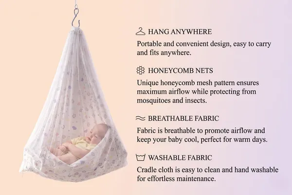 Cradle_cloth_with_Mosquito_Net_(Bee_Hive,_Yellow)