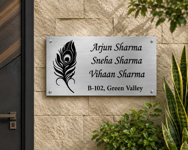 Feather_Theme_Personalized_Name_Plate_Silver_Brushed_Acrylic