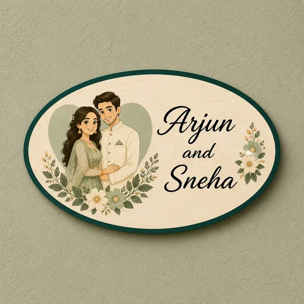 Wood_Oval_Character_Printed_Couple_Family_Name_Plate