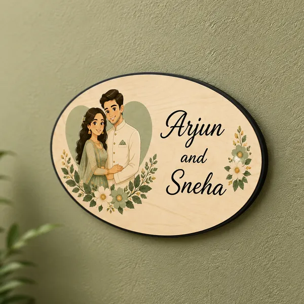 Wood_Oval_Character_Printed_Couple_Family_Name_Plate