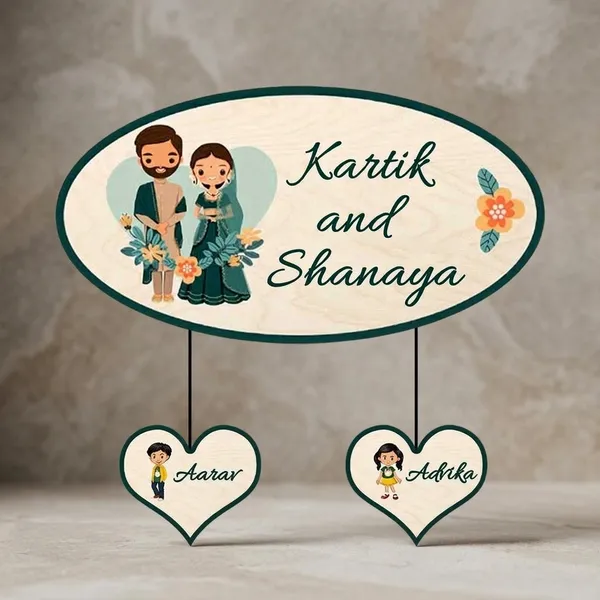 Wood_Oval_Character_Personalized_Name_Plate_Family_2_Children