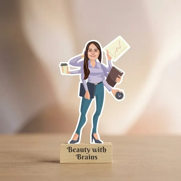 Multitasker_Woman_Custom_Caricature_Standee