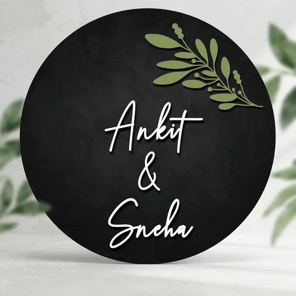 Wood_Mdf_Home_Decor_Minimalist_Black_3D_Leaf_Couples_Name_Plate