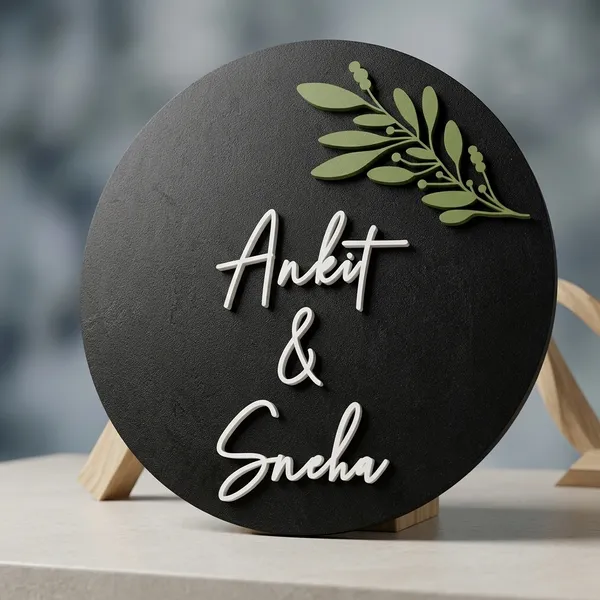 Wood_Mdf_Home_Decor_Minimalist_Black_3D_Leaf_Couples_Name_Plate