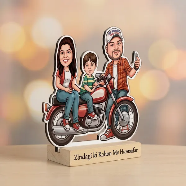 Family_Travel_On_Bike_Custom_Caricature_Standee
