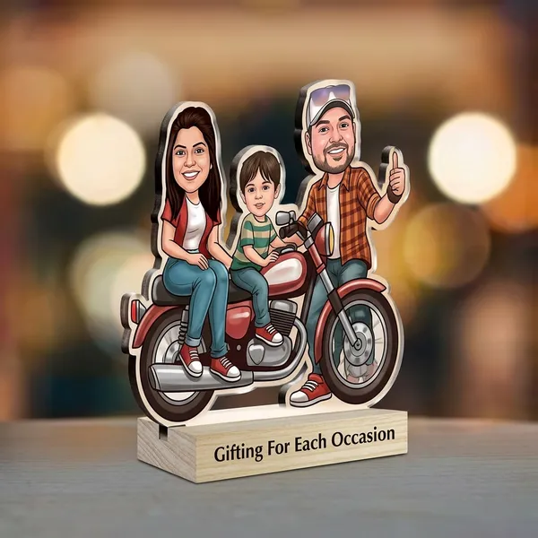 Family_Travel_On_Bike_Custom_Caricature_Standee