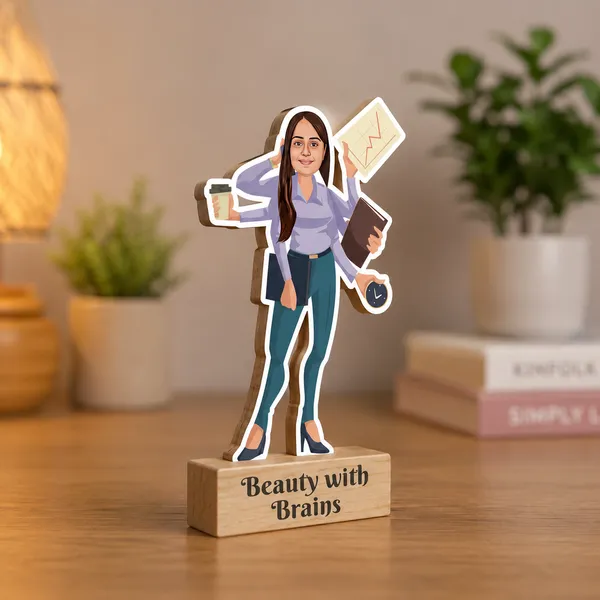 Multitasker_Woman_Custom_Caricature_Standee