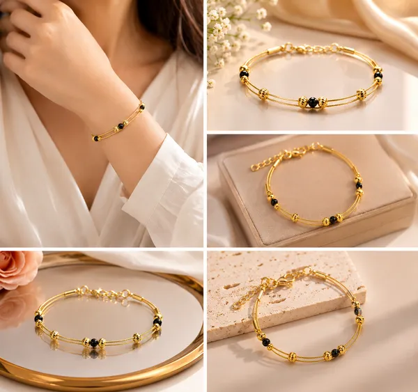 Kada_Style_Black_And_Golden_Ball_Bracelet