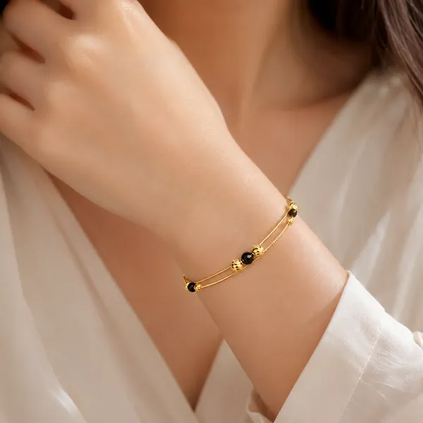 Kada_Style_Black_And_Golden_Ball_Bracelet