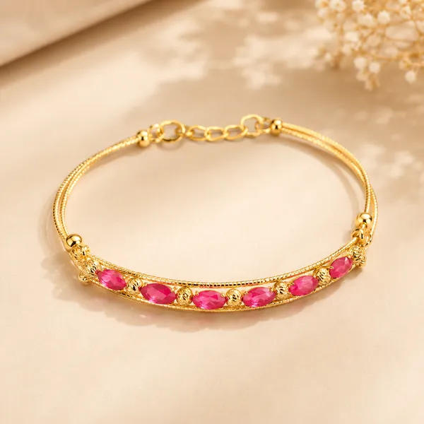 Kada_Style_Pink_Beads_With_Gold_Balls_Bracelet