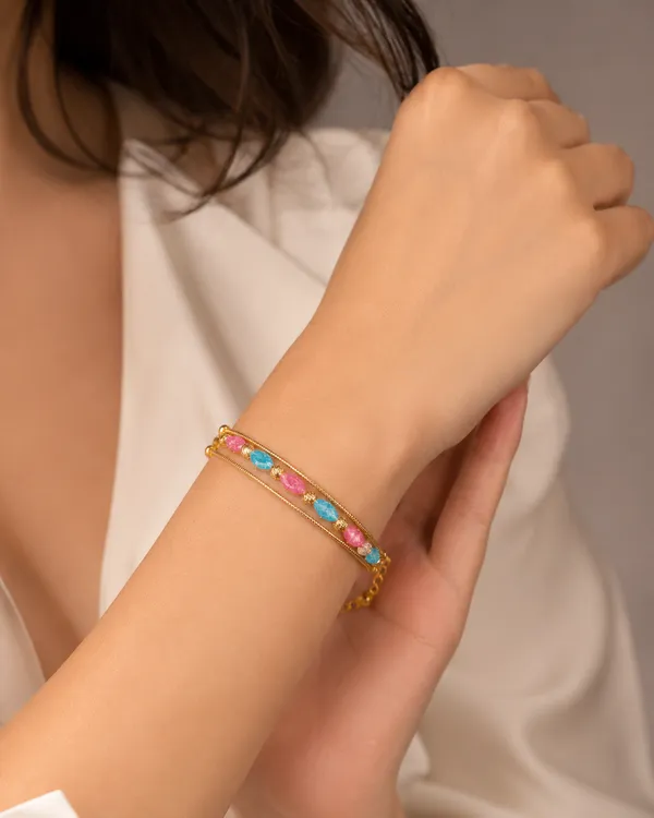 Kada_Style_Pink_And_Blue_Beads_With_Golden_Balls_Bracelet