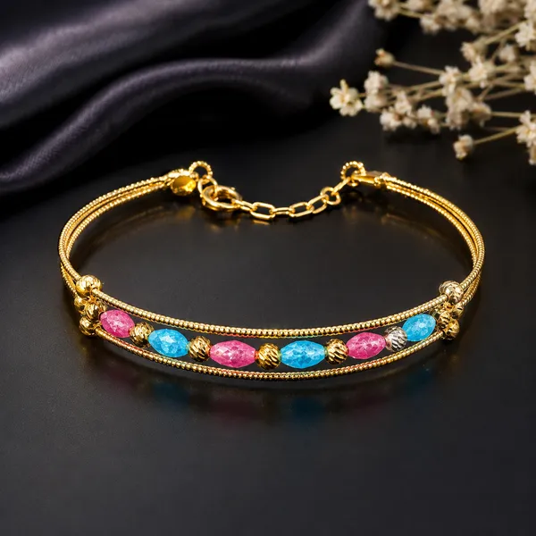 Kada_Style_Pink_And_Blue_Beads_With_Golden_Balls_Bracelet