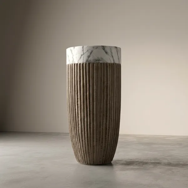 Brown_Polyresin_Ribbed_Textured_Tall_Planter_Pot