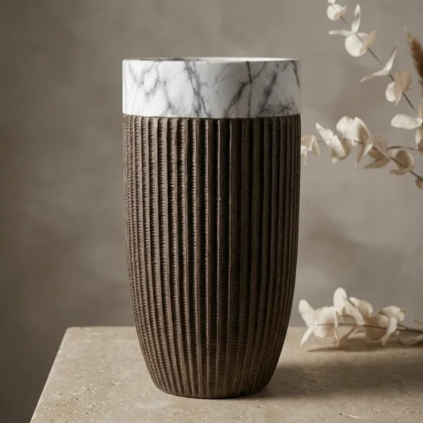 Brown_Polyresin_Ribbed_Textured_Tall_Planter_Pot