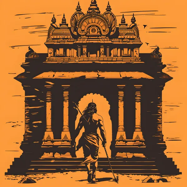 Orange_Silhouette_Temple_Warrior_Illustration_Art_Print