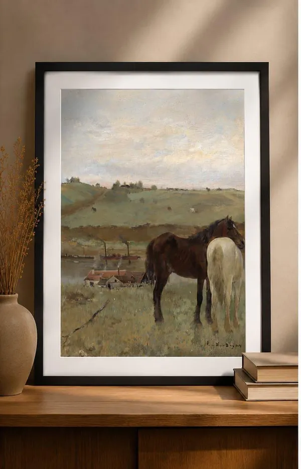 Classic_Two_Horses_Meadow_Oil_Print_laminated_frame