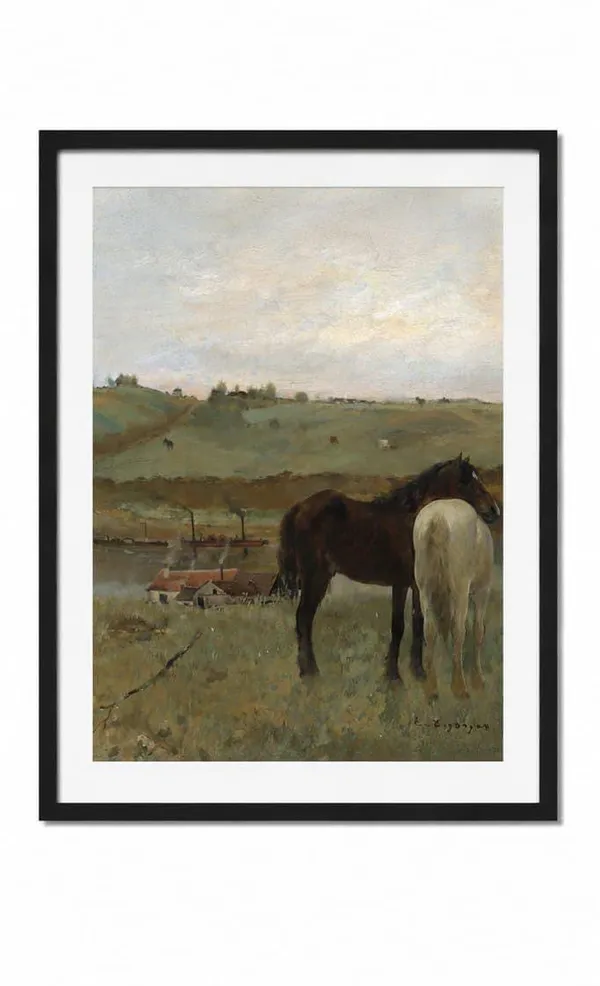Classic_Two_Horses_Meadow_Oil_Print_laminated_frame
