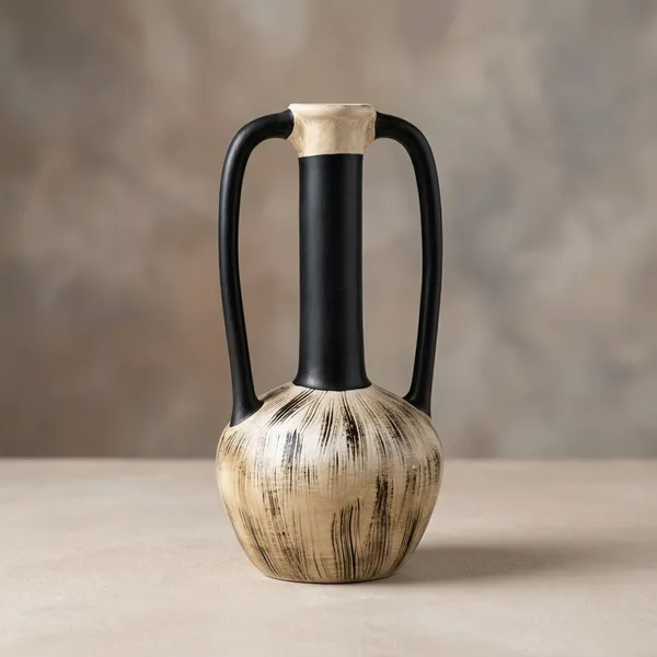 Black_And_Beige_Ceramic_Decorative_Vase_With_Dual_Handles