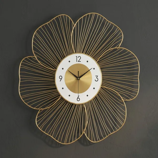 Gold_Metal_Floral_Wall_Clock_For_Home_Decor