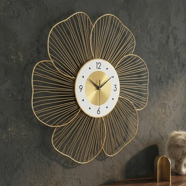 Gold_Metal_Floral_Wall_Clock_For_Home_Decor