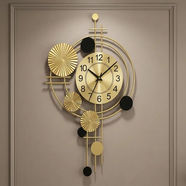 Gold_And_Black_Geometric_Design_Wall_Clock_With_Decorative_Elements
