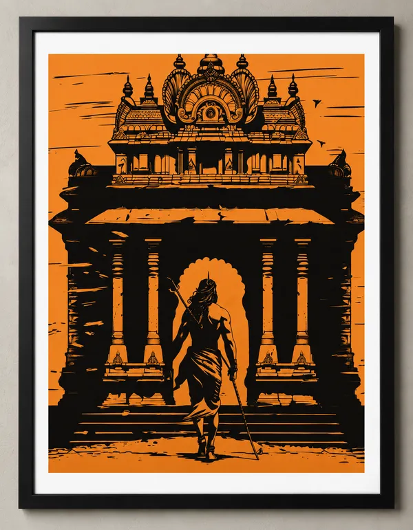 Orange_Silhouette_Temple_Warrior_Illustration_Art_Print