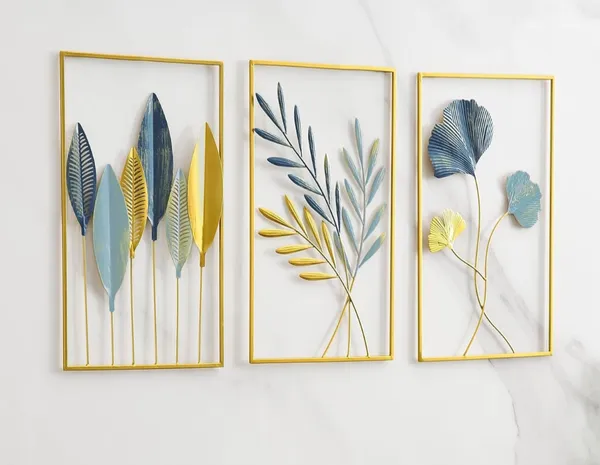 Metal_Botanical_Wall_Art_Set_Of_3_With_Gold_Frame