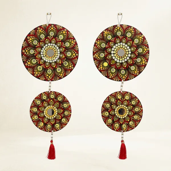 Handcrafted_Dot_Mandala_Wooden_Coasters_With_Red_Tassels_Set_Of_4